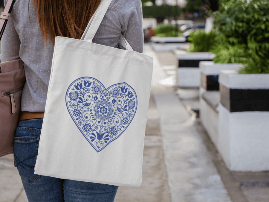 bavlnená taška s modrým srdcom mk